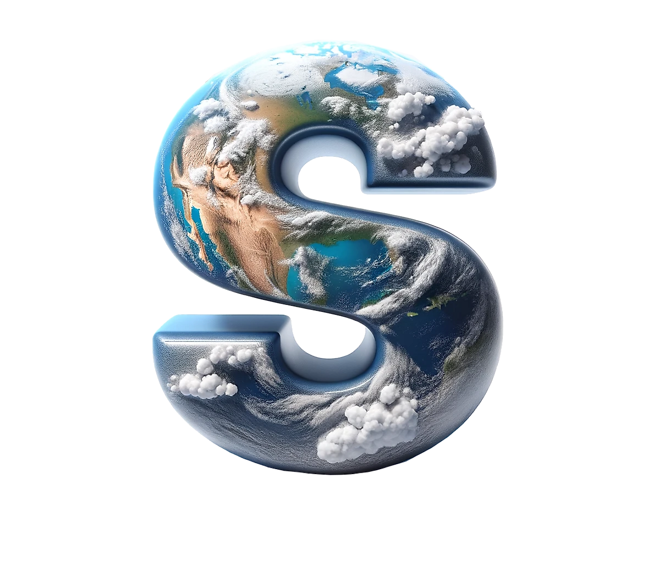 The Letter "S" decorated in the features of Planet Earth.