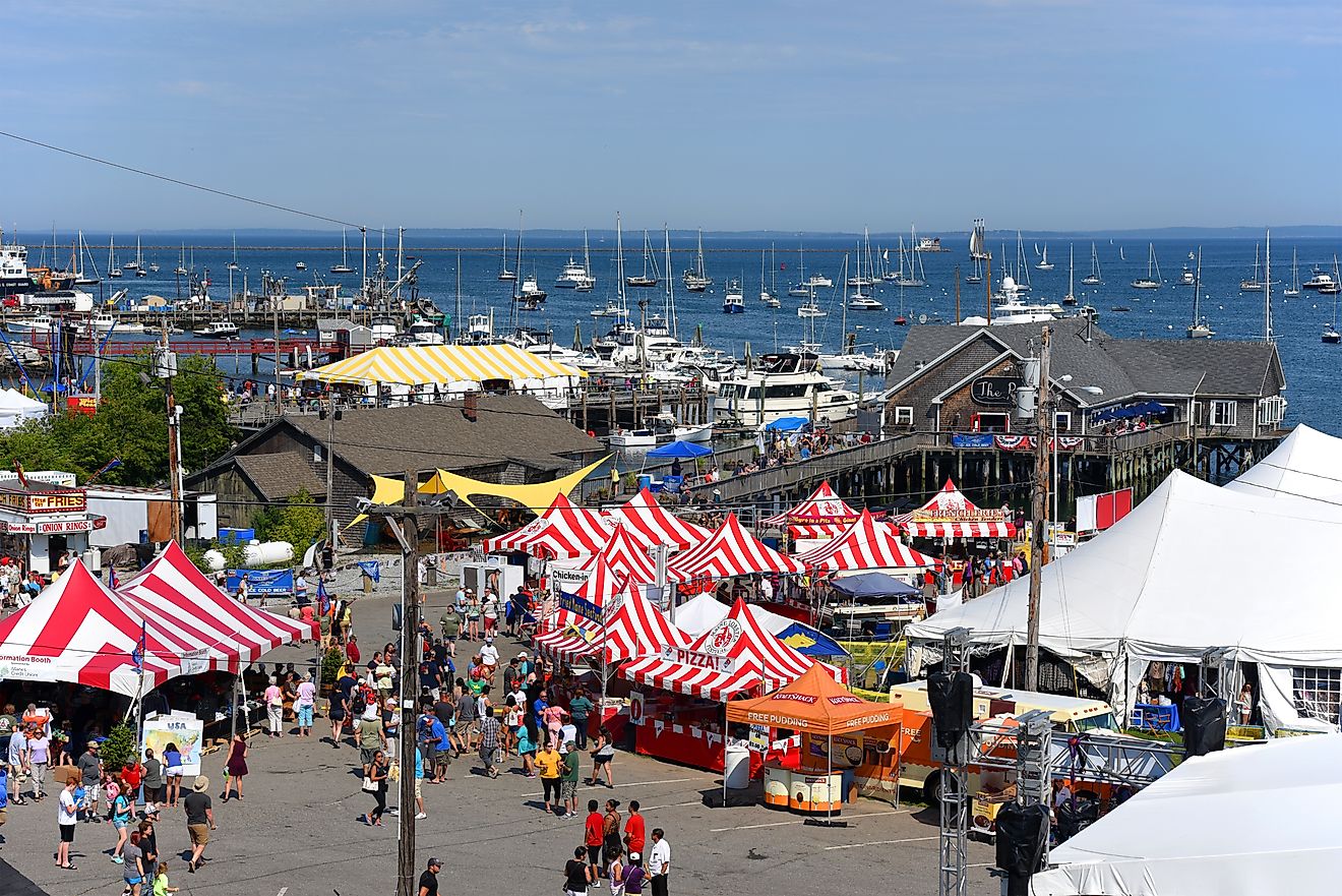 Aerial view of Rockland Harbor during Rockland Lobster Festival in summer in Rockland, Maine. Editorial credit: Wangkun Jia / Shutterstock.com
