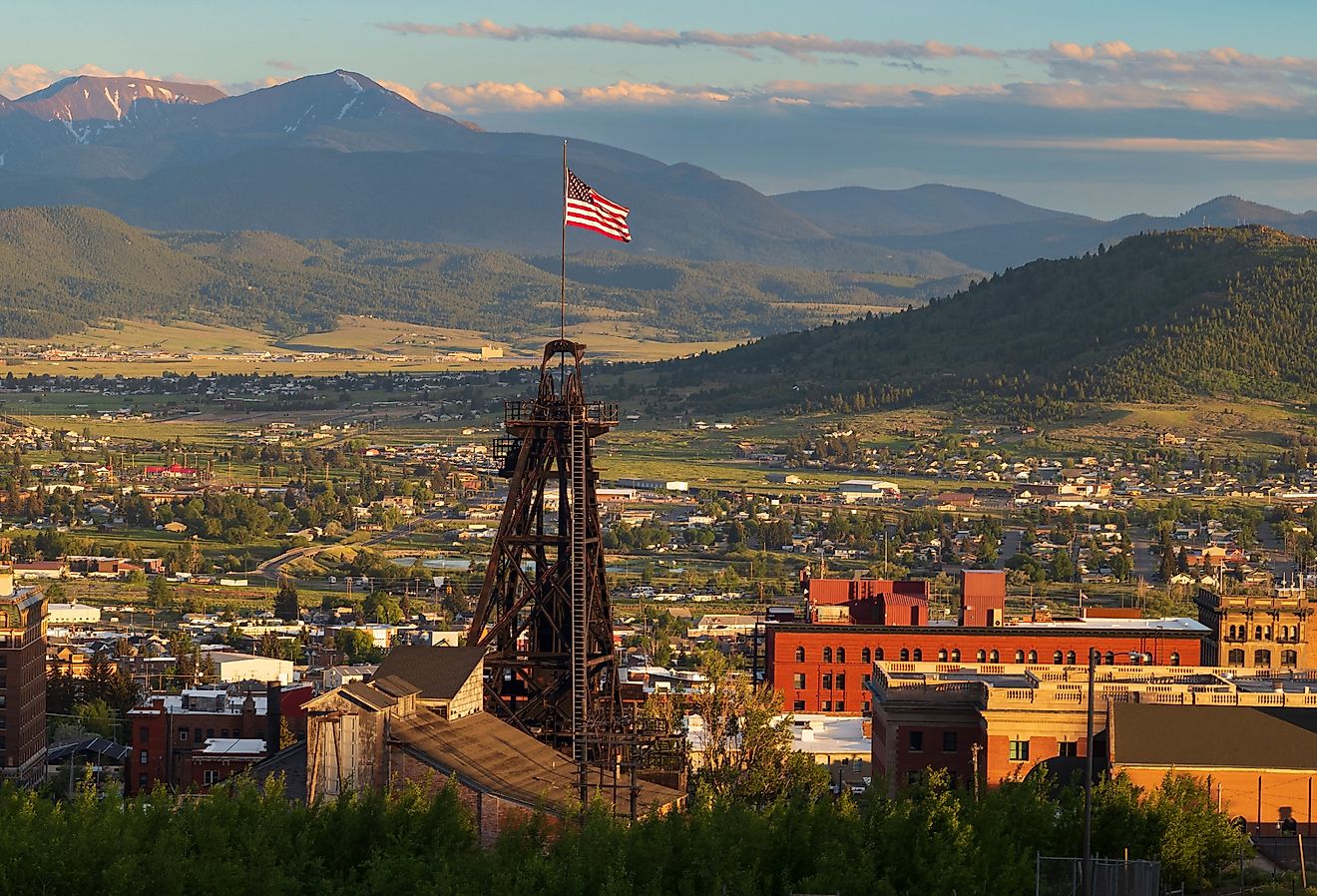 One of fourteen headframes, nicked named "gallows frames," dot the Butte, Montana, skyline, which mark the remnants of mines that made the area.