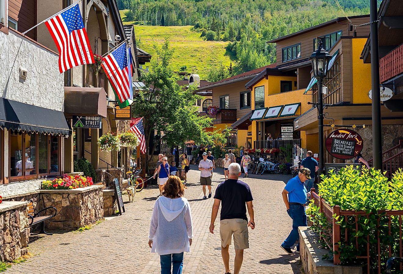 Downtown street in Vail, Colorado in the summer. Image credit Alex Cimbal via Shutterstock
