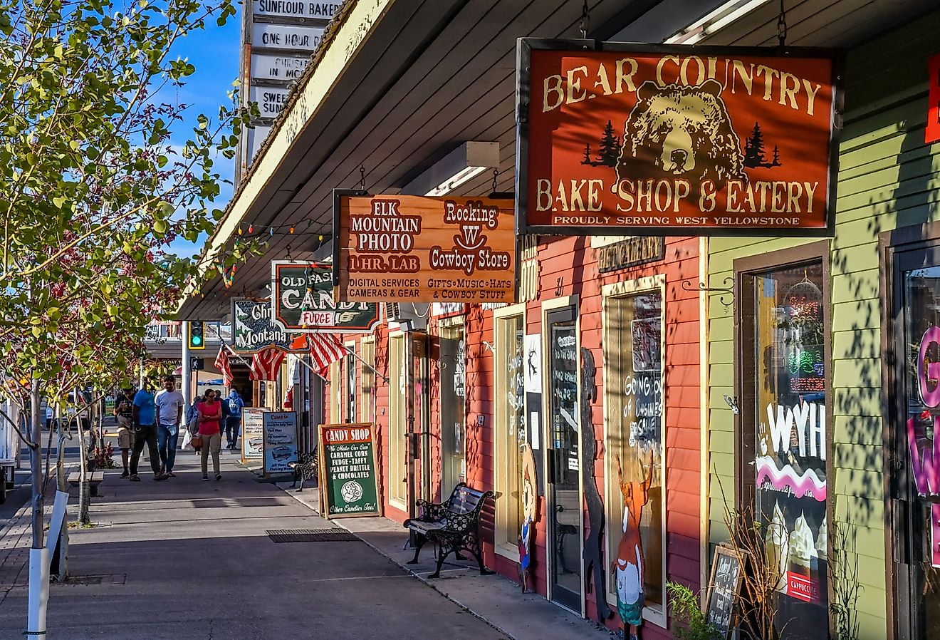 Shops along Canyon Street in West Yellowstone, Montana. Image credit Matthew Thomas Allen via Shutterstock.