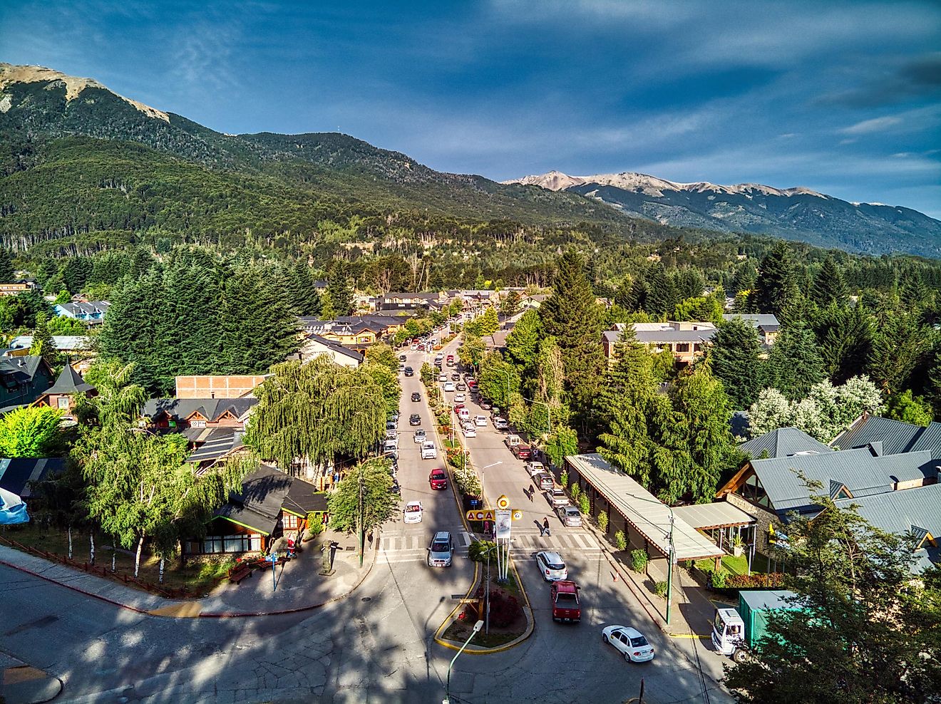 View of the main street of Villa La Angostura, Argentina.