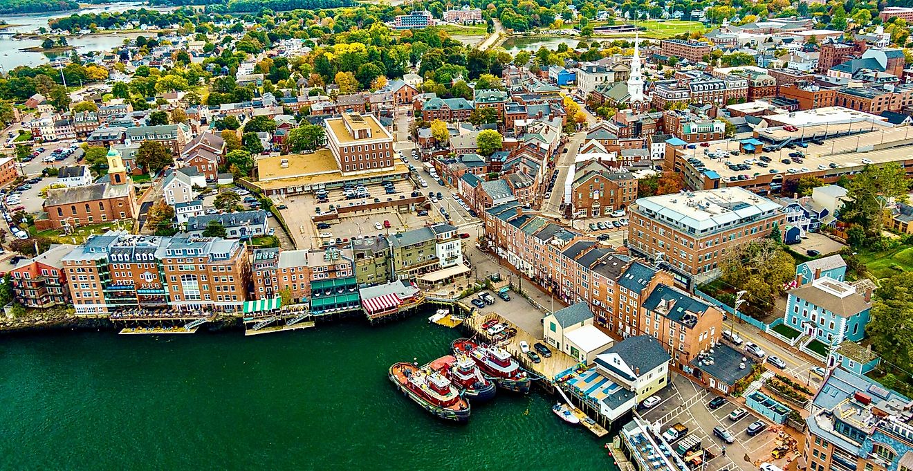 Aerial view of downtown Portsmouth in New Hampshire.