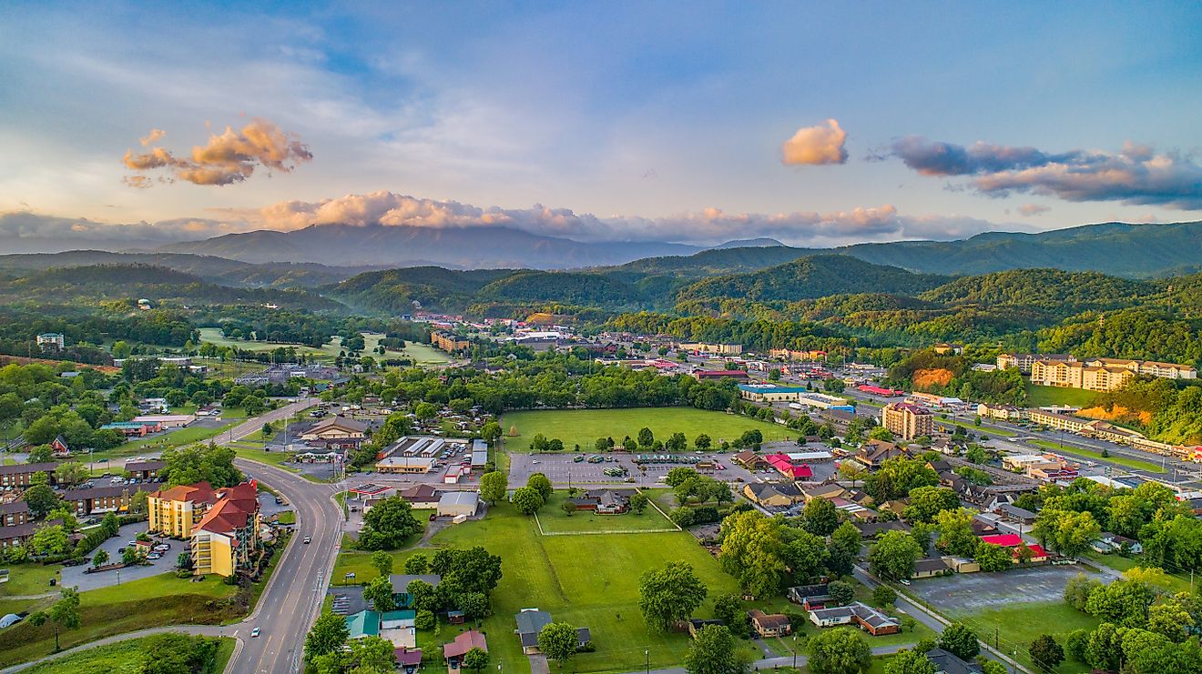 Aerial view of Pigeon Forge, Tennessee.