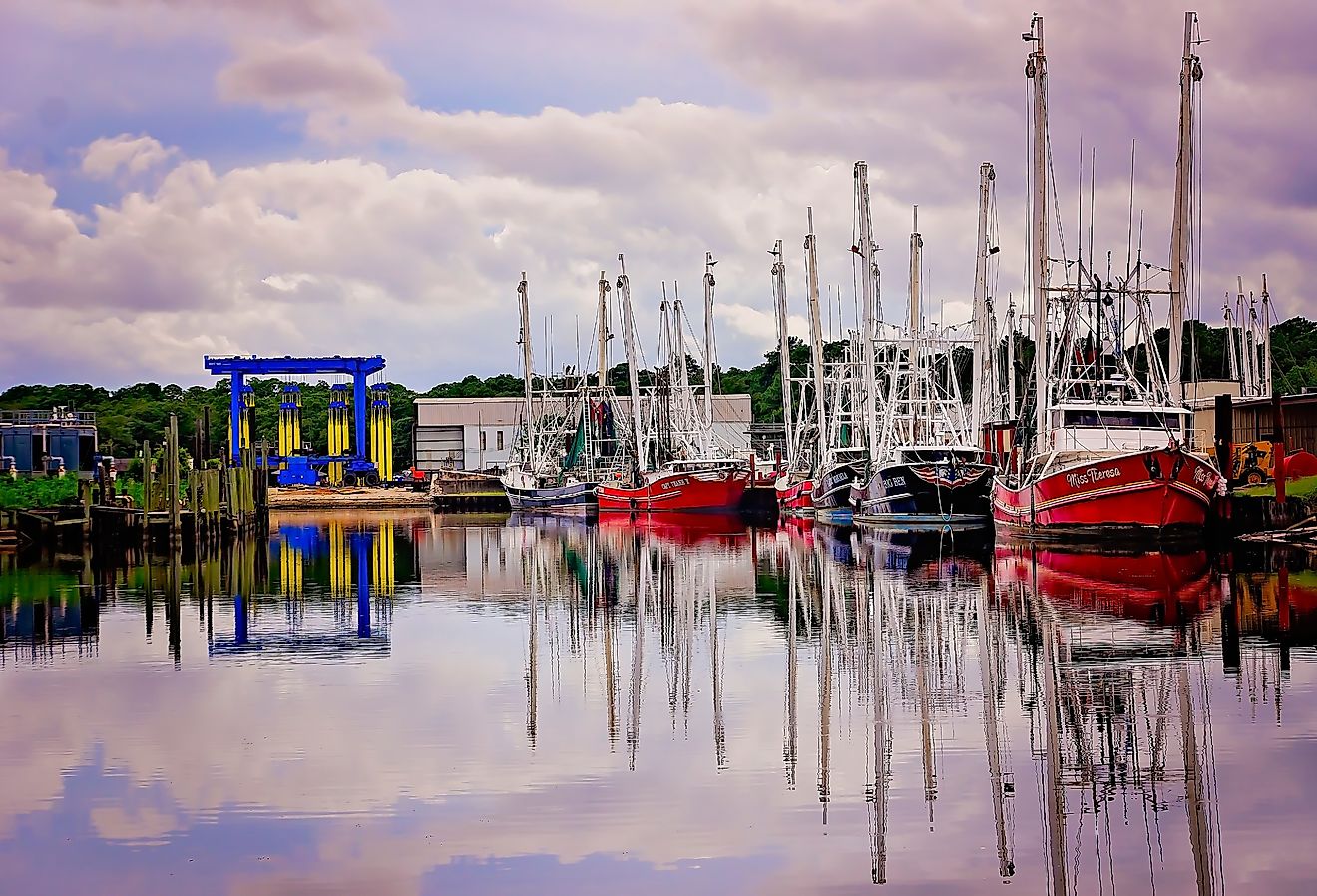 Shrimp boats are pictured in Bayou La Batre, Alabama. Image credit Carmen K. Sisson via Shutterstock