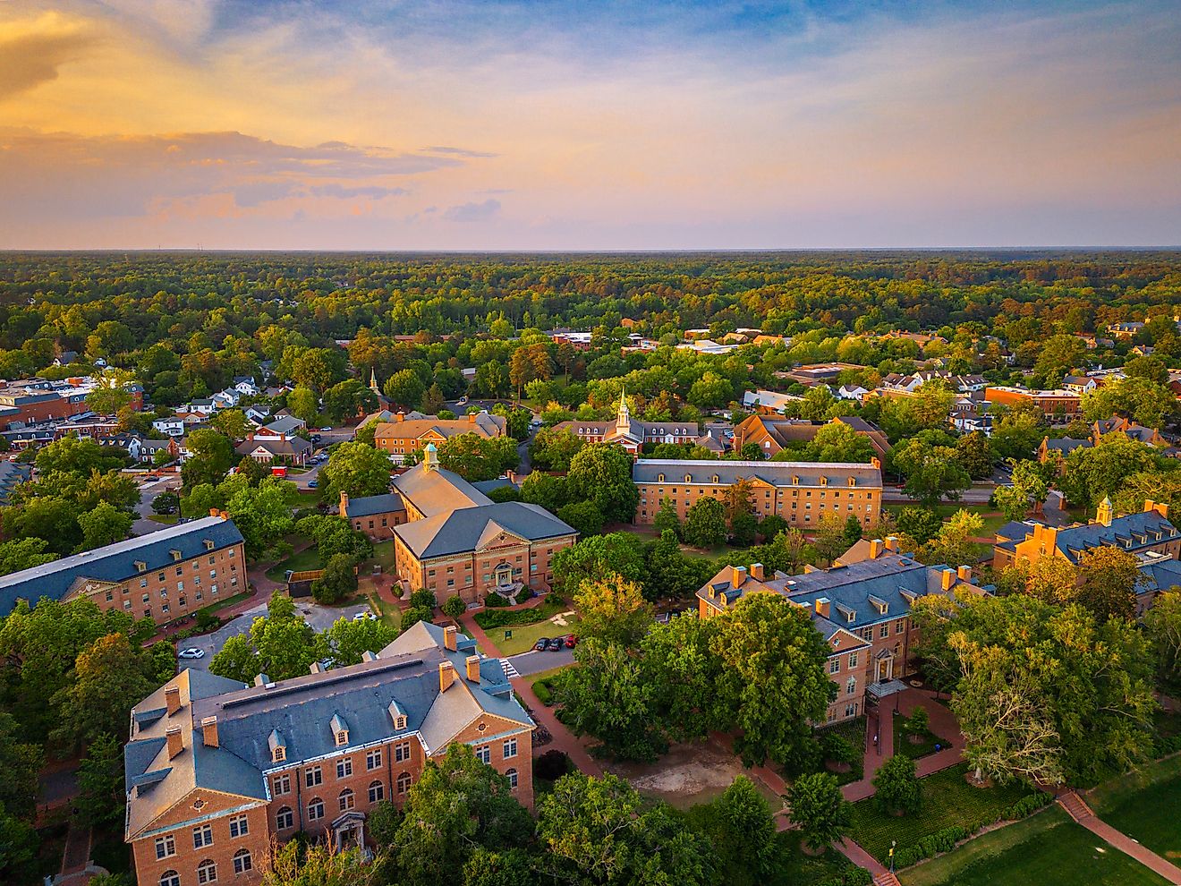 Aerial view of Williamsburg, Virginia.