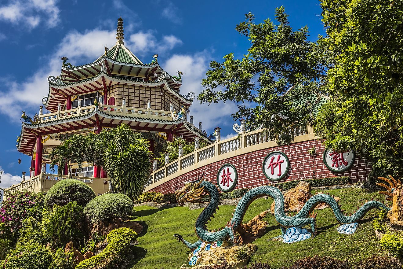 Pagoda and dragon sculpture of the Taoist Temple in Cebu, Philippines.