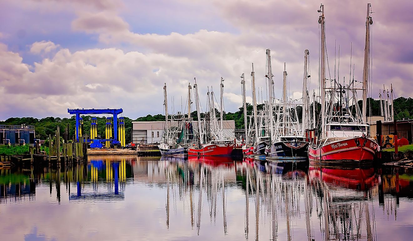 Shrimp boats are pictured in Bayou La Batre, Alabama. The city is known as the Seafood Capital of Alabama. Editorial credit: Carmen K. Sisson / Shutterstock.com