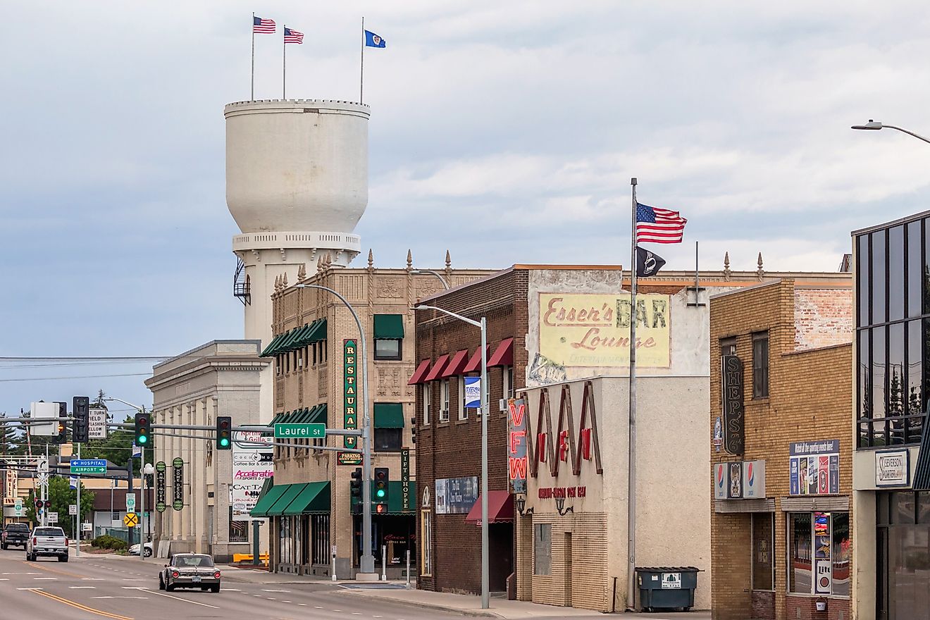 View of businesses lined along a street in downtown Brainerd, Minnesota. Editorial credit: Sam Wagner / Shutterstock.com