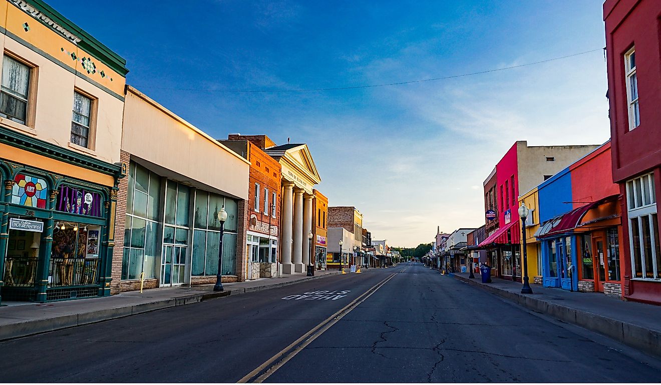 Bullard Street in downtown Silver City, looking north early on a summer morning. Editorial credit: Underawesternsky / Shutterstock.com