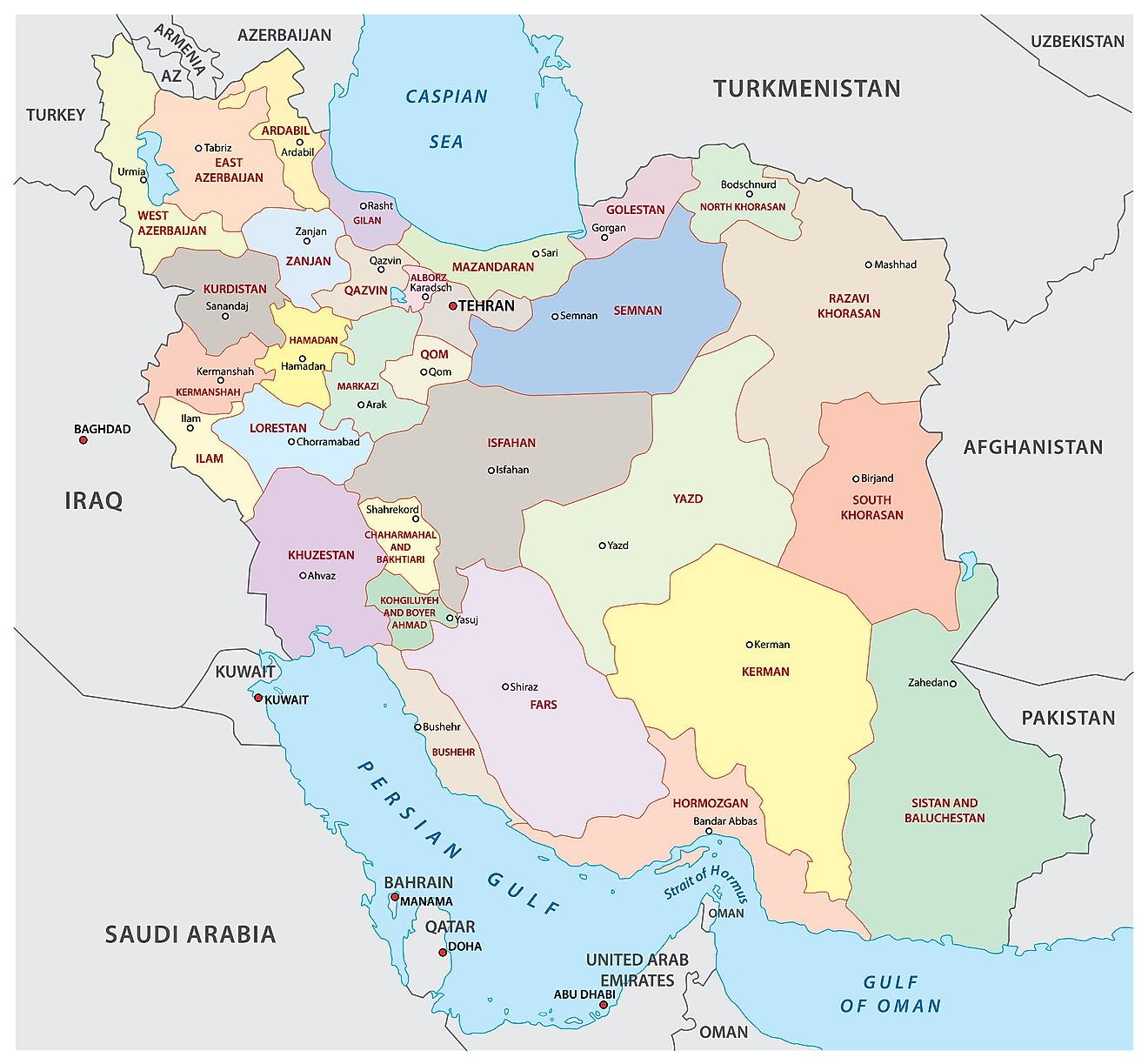 Provinces Of Iran Map 