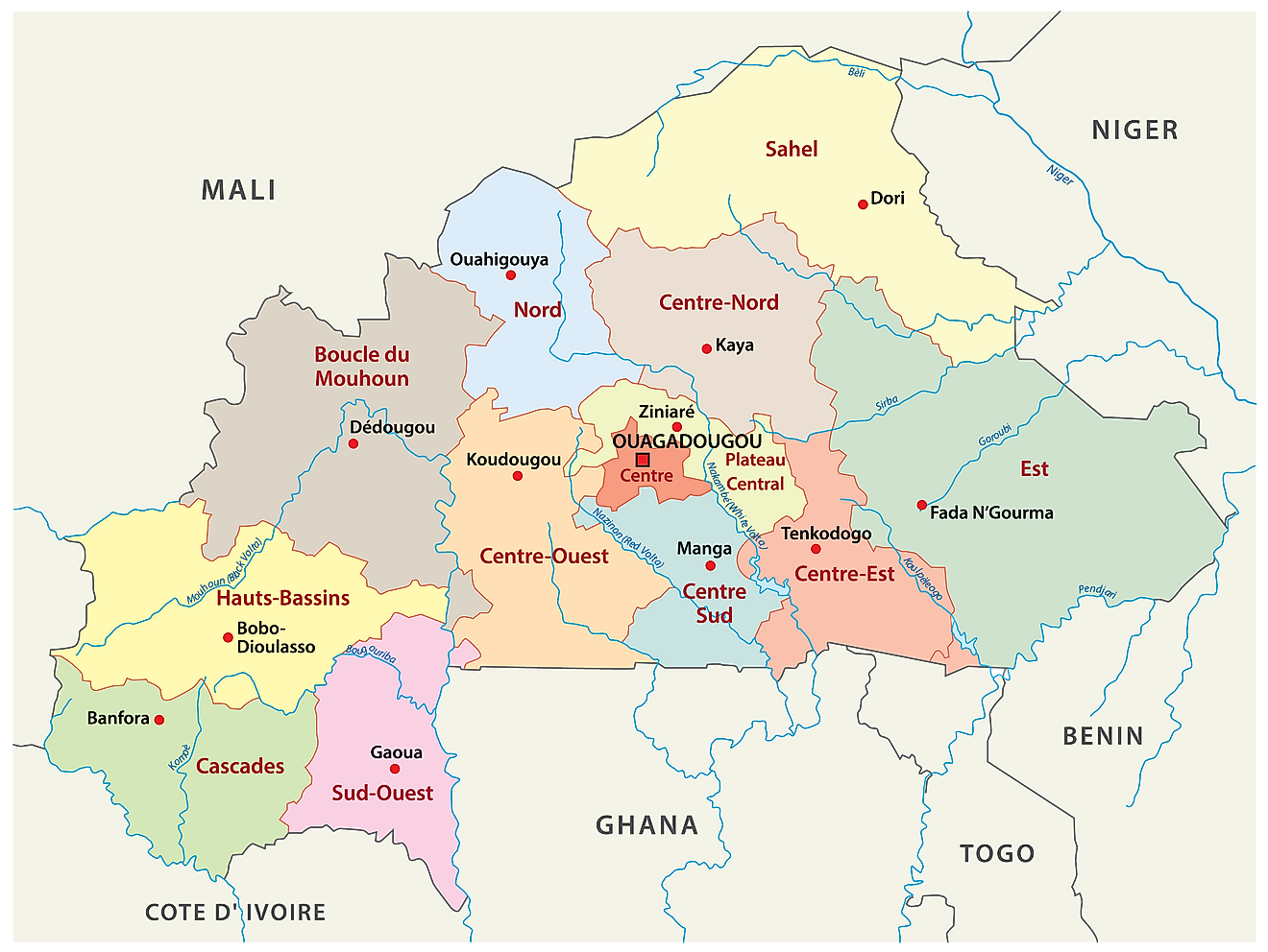 Regions Of Burkina Faso Map 