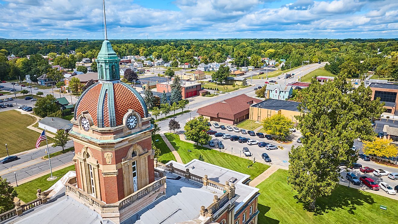 Aerial view of Goshen, Indiana.