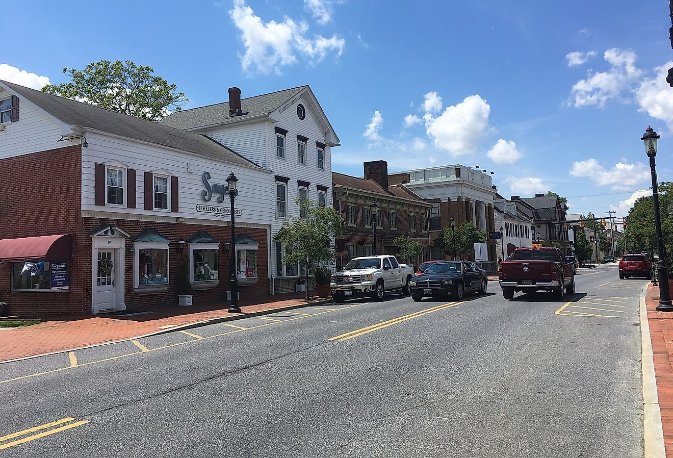 Downtown street in Smyrna, Delaware. Image credit Dough4872, CC BY-SA 4.0 <https://creativecommons.org/licenses/by-sa/4.0>, via Wikimedia Commons