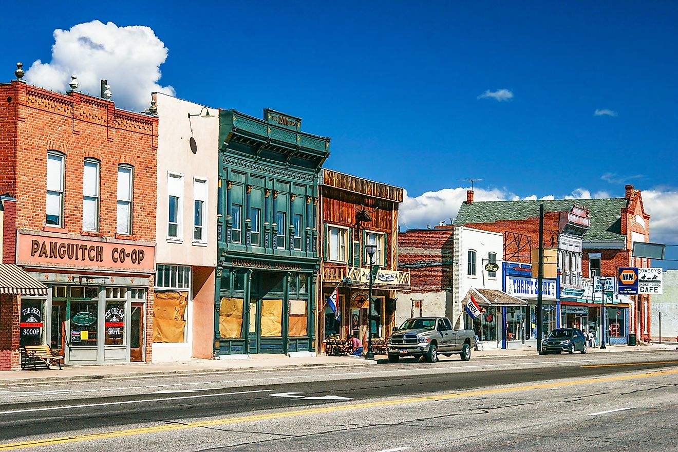 Rustic buildings lined along a street in Panguitch, Utah. Editorial credit: DeltaOFF / Shutterstock.com