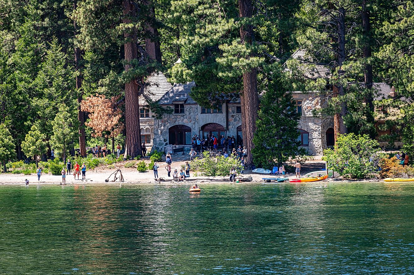 Vikingsholm Castle and the beach area in Emerald Bay, Lake Tahoe. Editorial credit: Chris Allan / Shutterstock.com