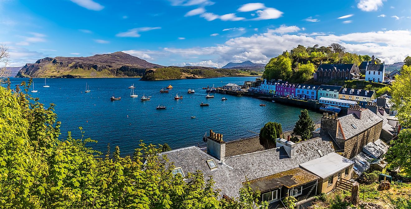 A view over the town of Portree on the Isle of Skye, Scotland