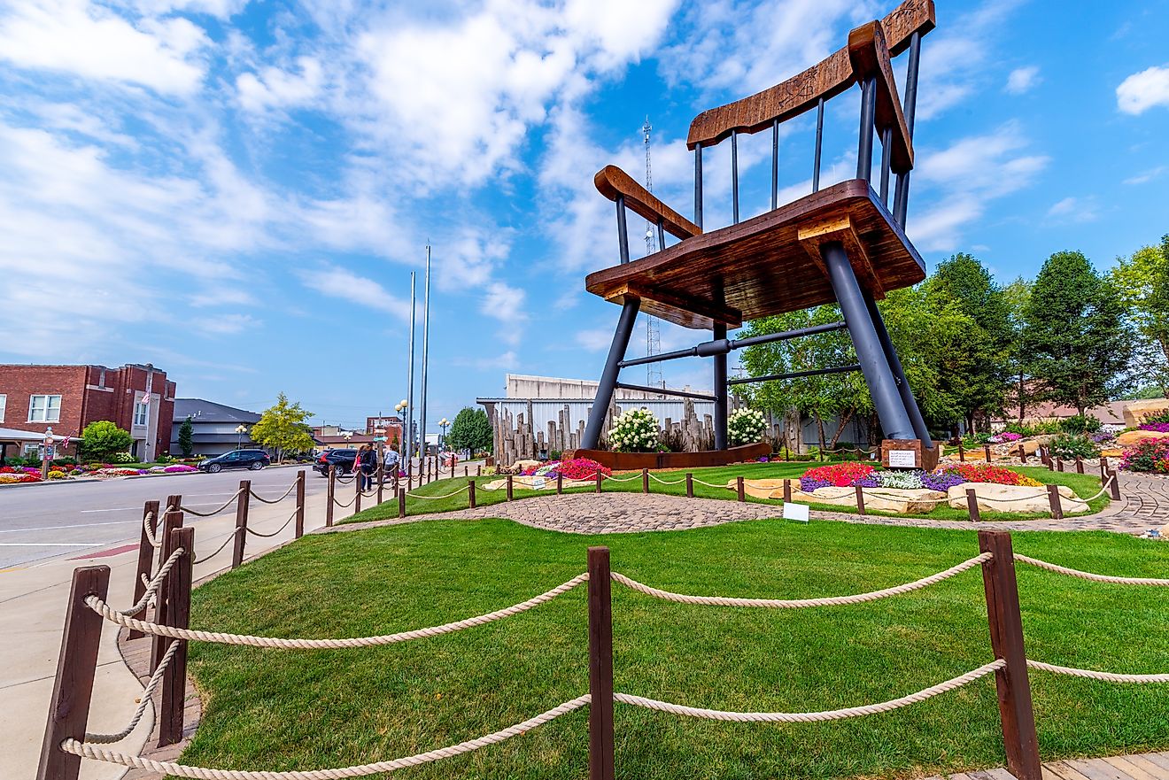 The  giant wooden rocking chair in Casey, Illinois. Editorial credit: RozenskiP / Shutterstock.com.