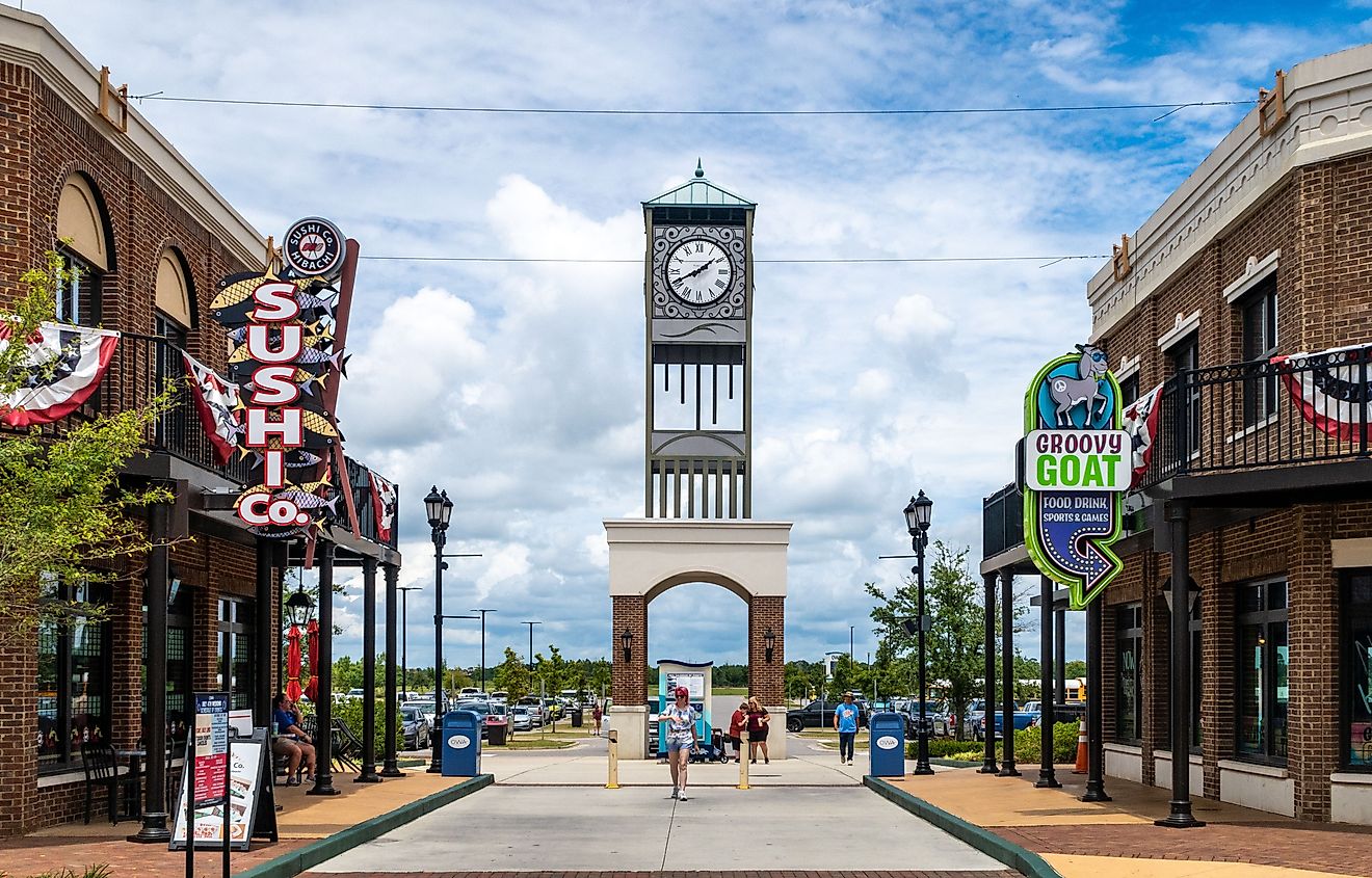 Foley, Alabama: Tourist plaza with a clock tower, via BobNoah / Shutterstock.com