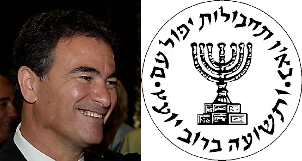 Yossi Cohen, 9th and Incumbent Director of Mossad, and the organization's official logo.