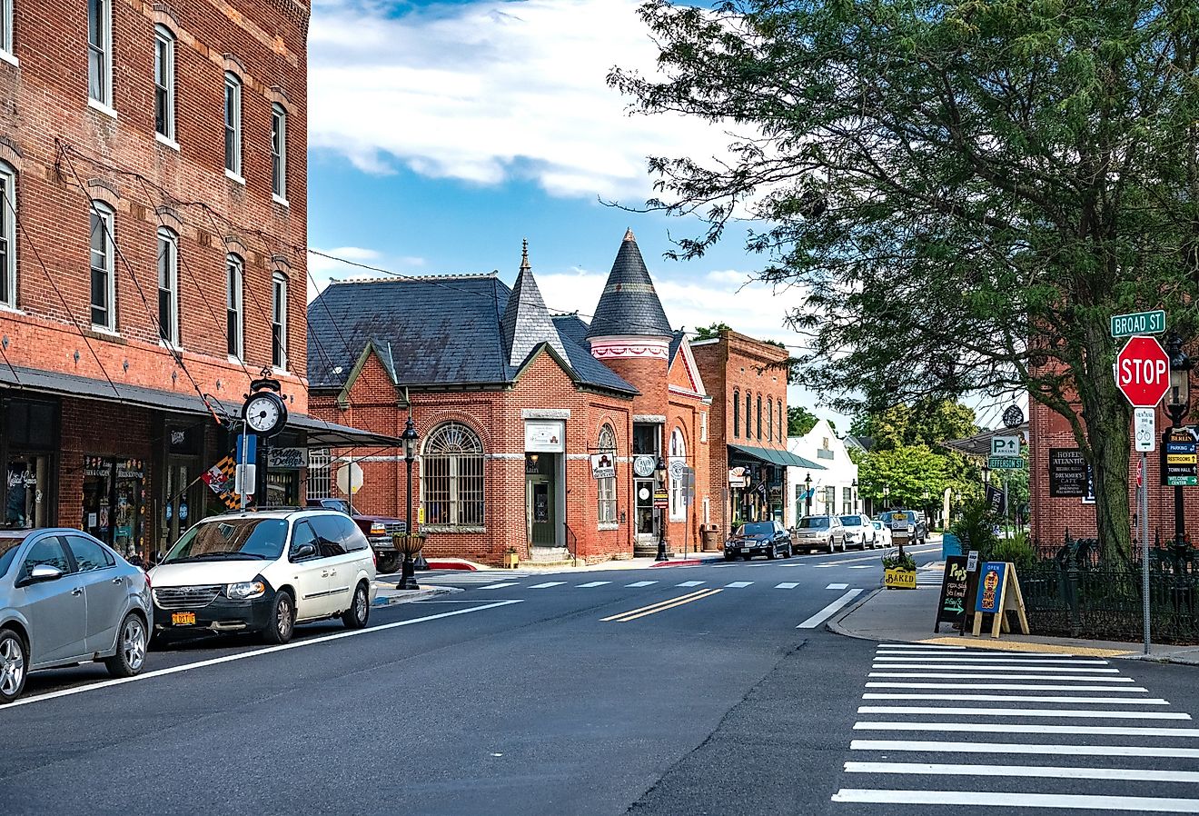 Old historic brick buildings and narrow streets in Berlin, Maryland. Image credit Kosoff via Shutterstock