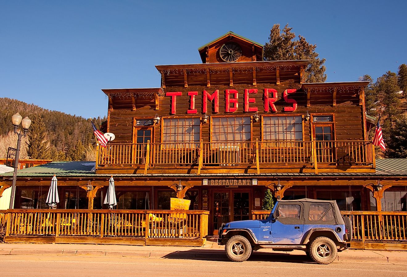 Timbers Restaurant, a steakhouse on W Main St in downtown Red River, New Mexico.