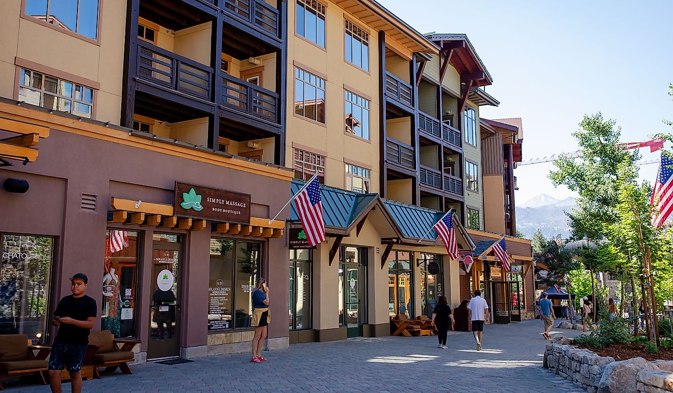 The Village At Mammoth, shopping mall in Mammoth Lakes. Editorial credit: bluestork / Shutterstock.com