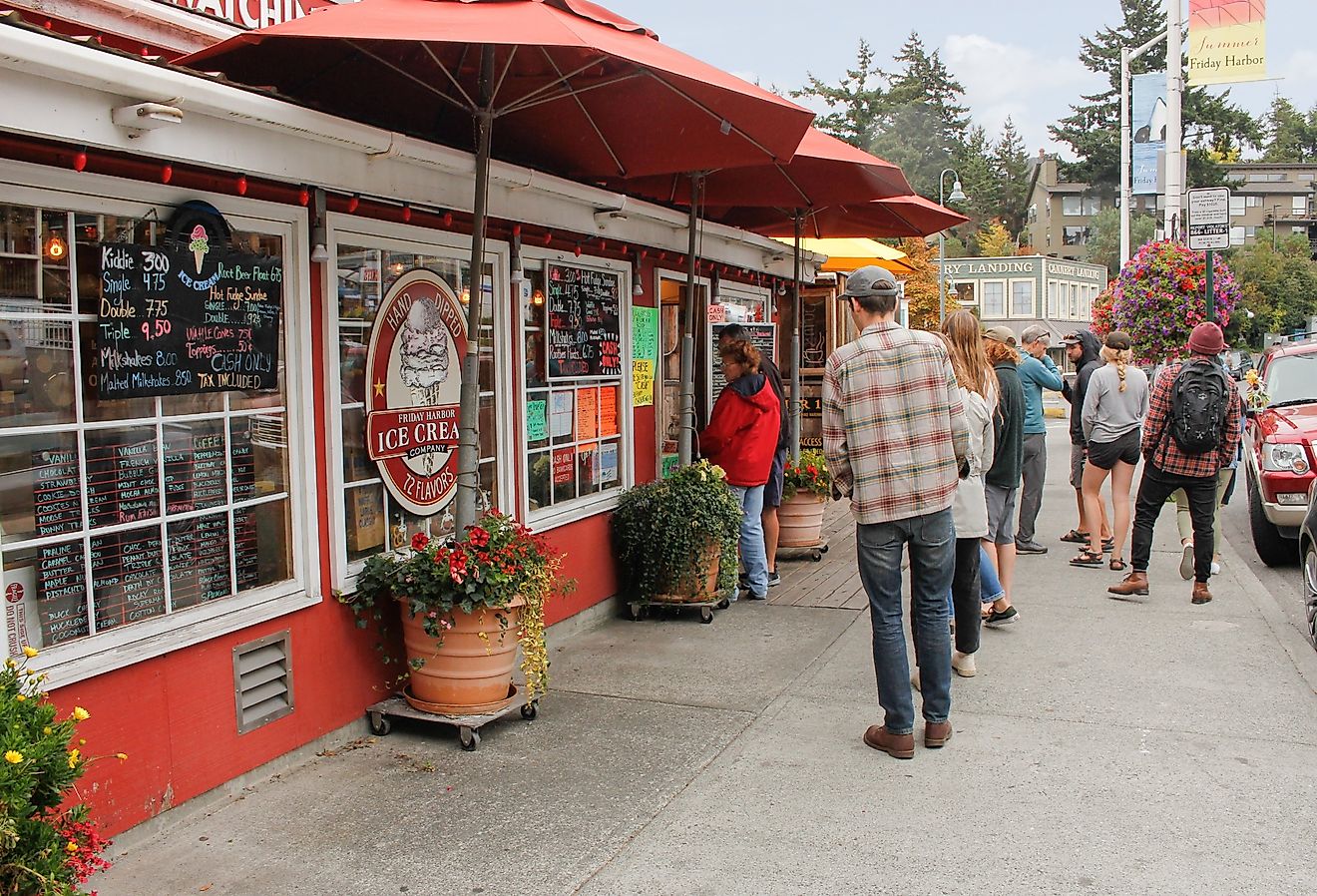 Hungry customers waiting to order at Friday Harbor Ice Cream Company, Washington. Image credit The Image Party via Shutterstock