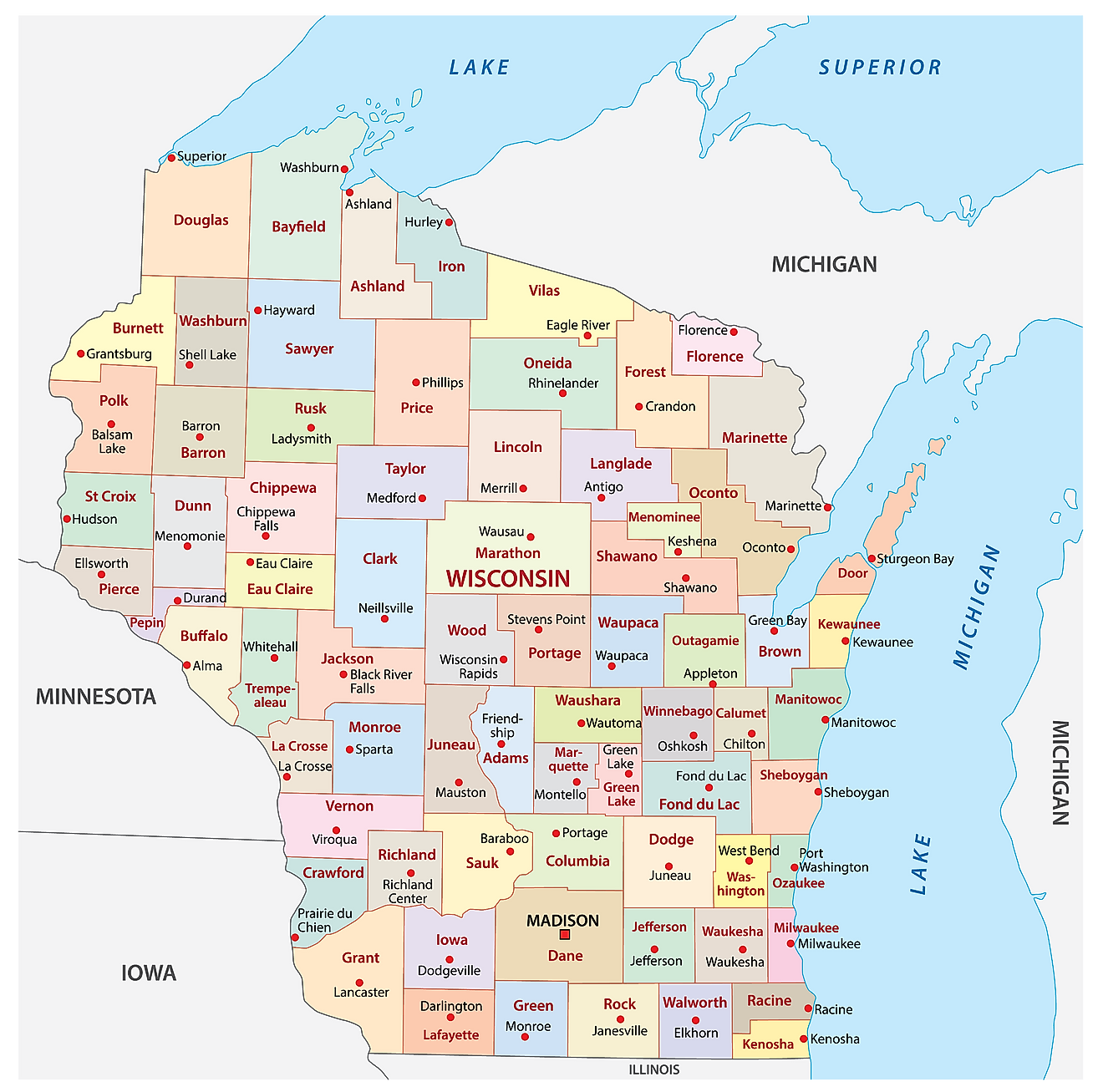 Wisconsin Counties Map 