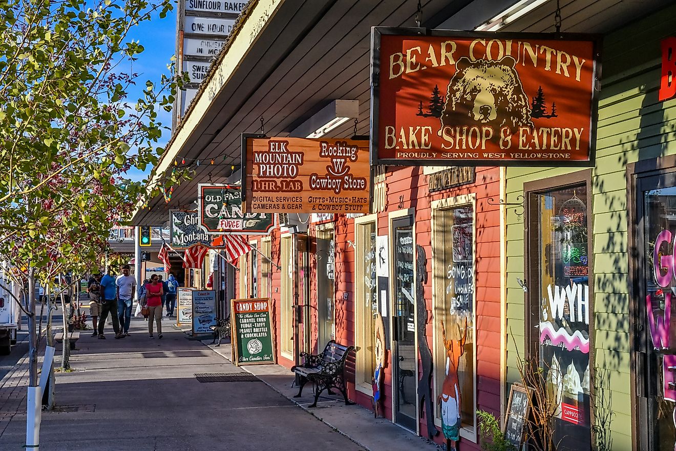 Shops along Canyon Street in West Yellowstone, Montana, USA. Editorial credit: Matthew Thomas Allen / Shutterstock.com