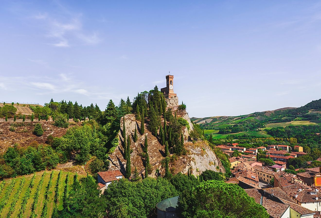 Brisighella historic clock tower on the cliff.