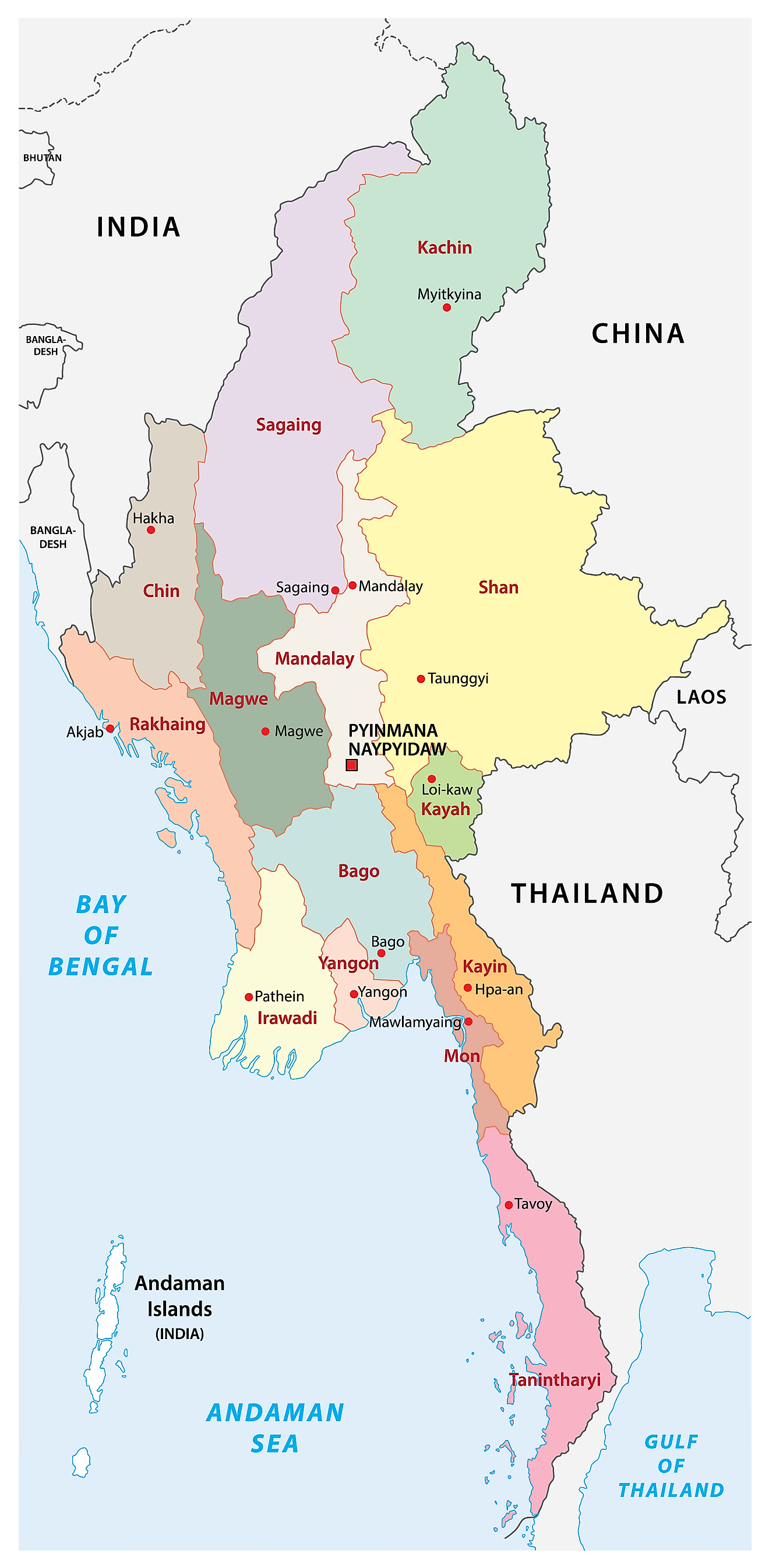 Regions Of Myanmar Map 