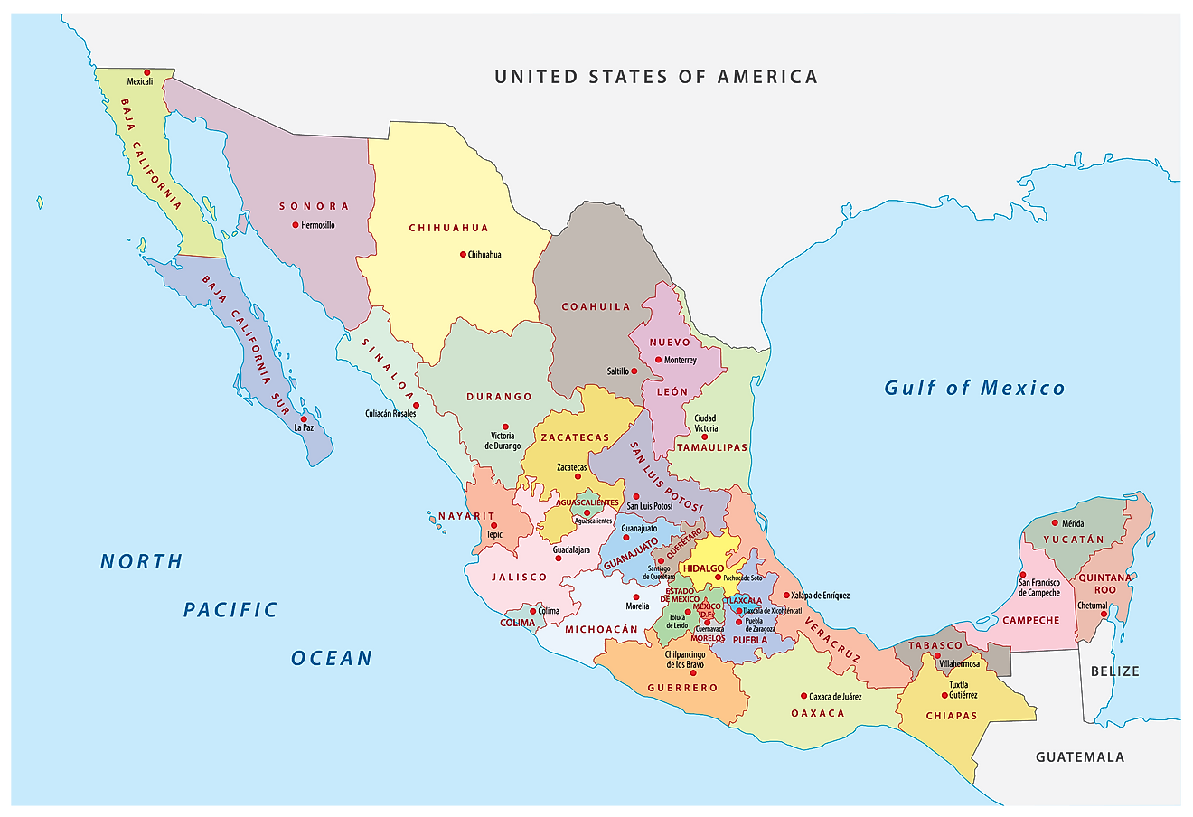 physical map of mexico with rivers
