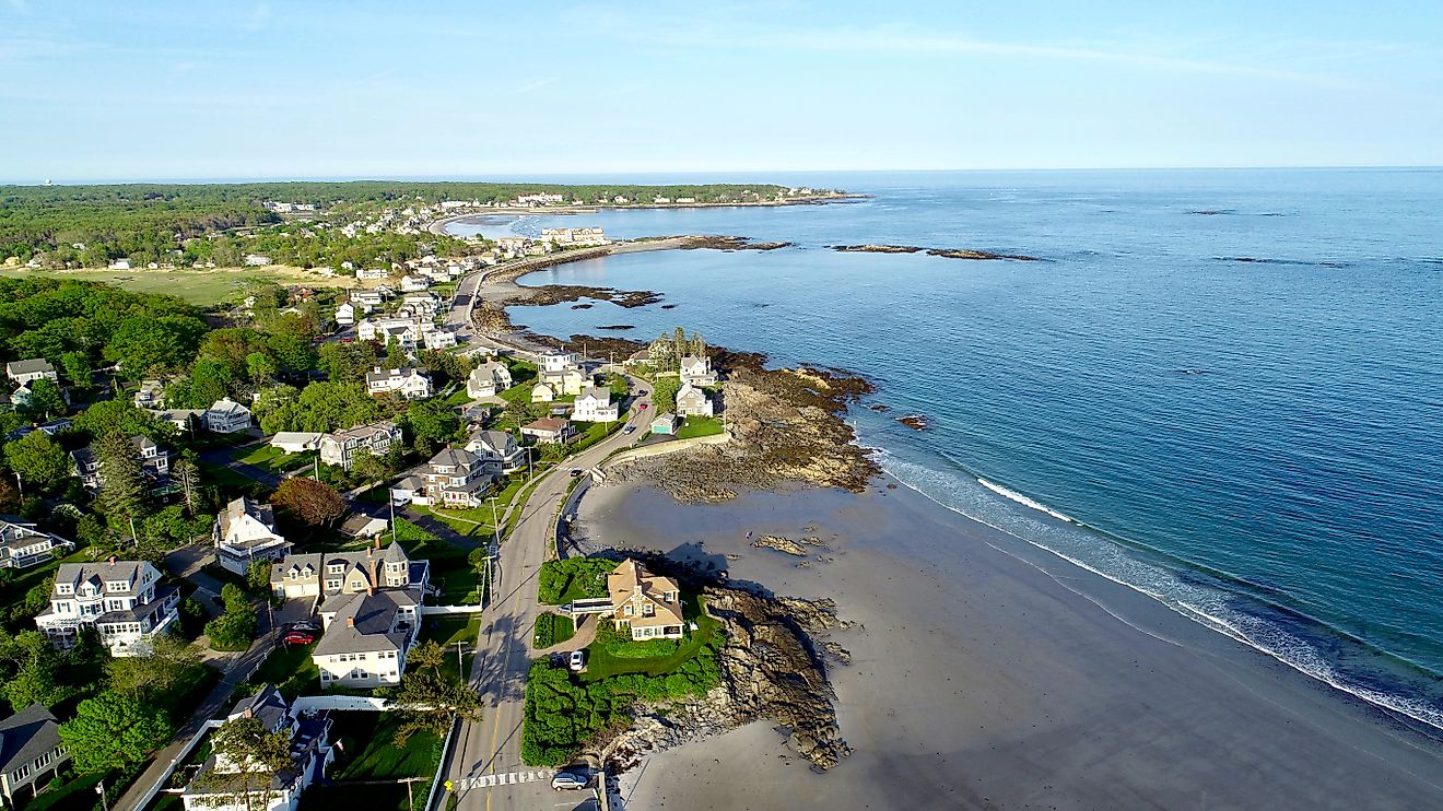 Gorgeous homes sit on the rocky shores of Kennebunkport beach.