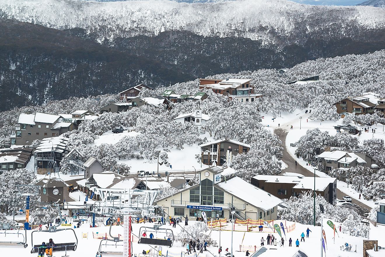 Mount Buller, Victoria - View of the village and ski resort after heavy snow fall, via annarevoltosphotography / Shutterstock.com