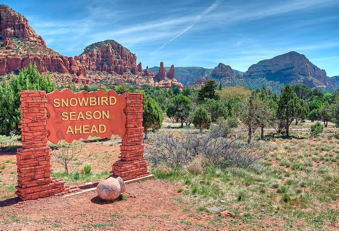 Snowbird Season Ahead sign in Sedona, Arizona.