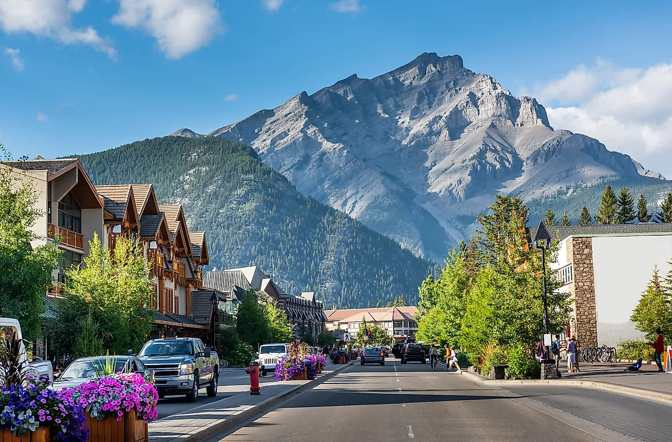 Scenic street view of the Banff Avenue in Alberta, Canada