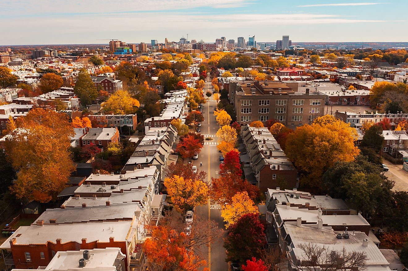 Fall foliage along a street in Richmond, Virginia.