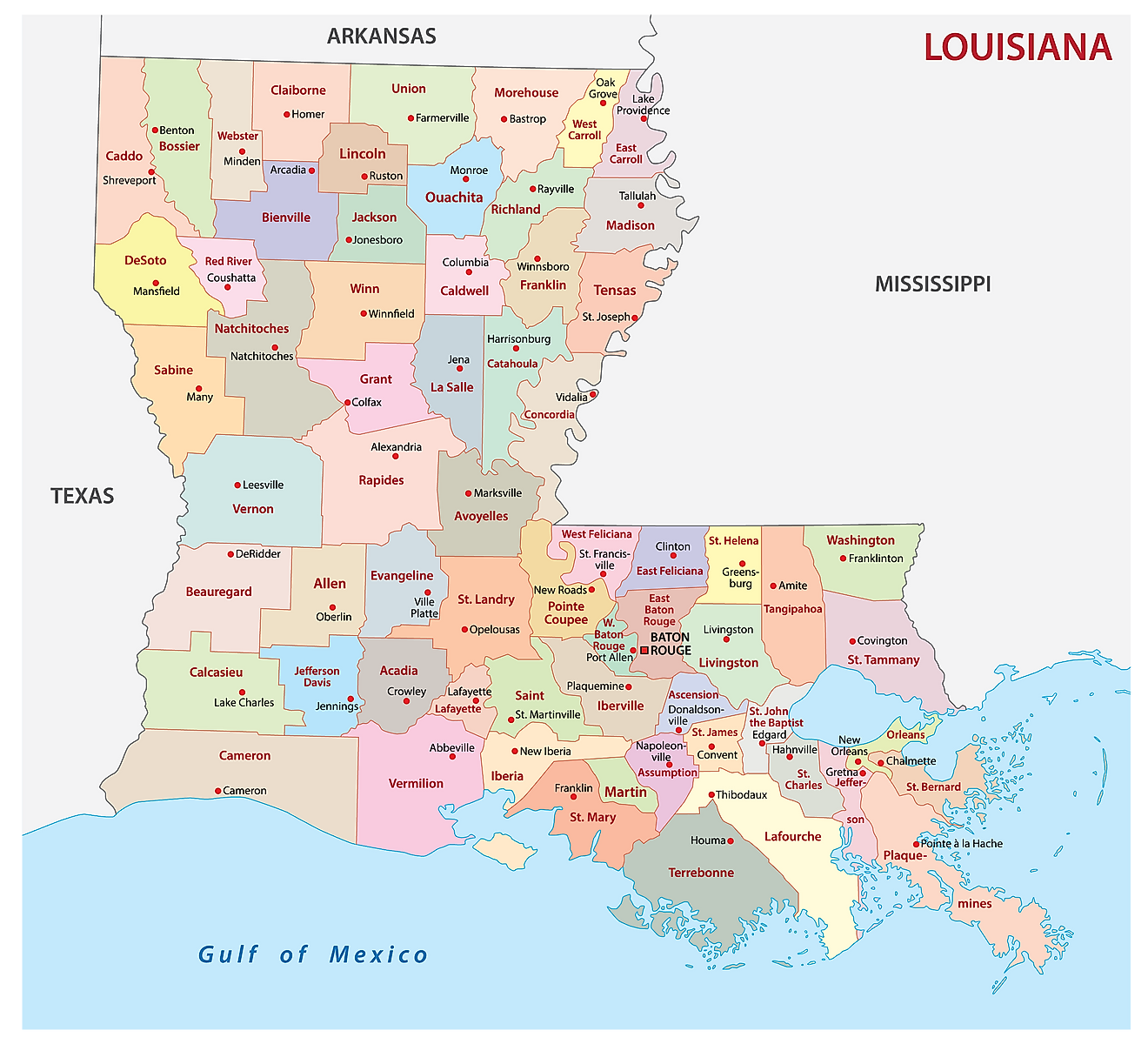 Louisiana Counties Map 