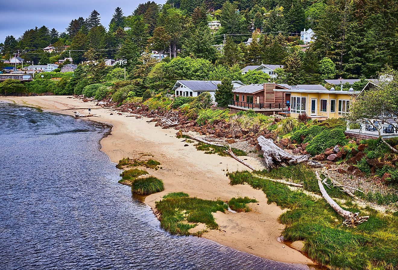 Overlooking the water and houses in Yachats, Oregon.