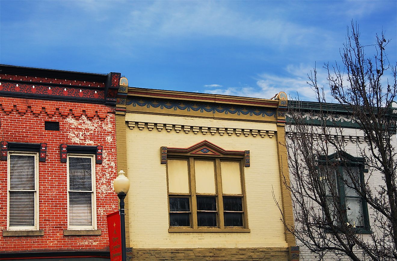 Historic buildings in downtown Corydon, Indiana.