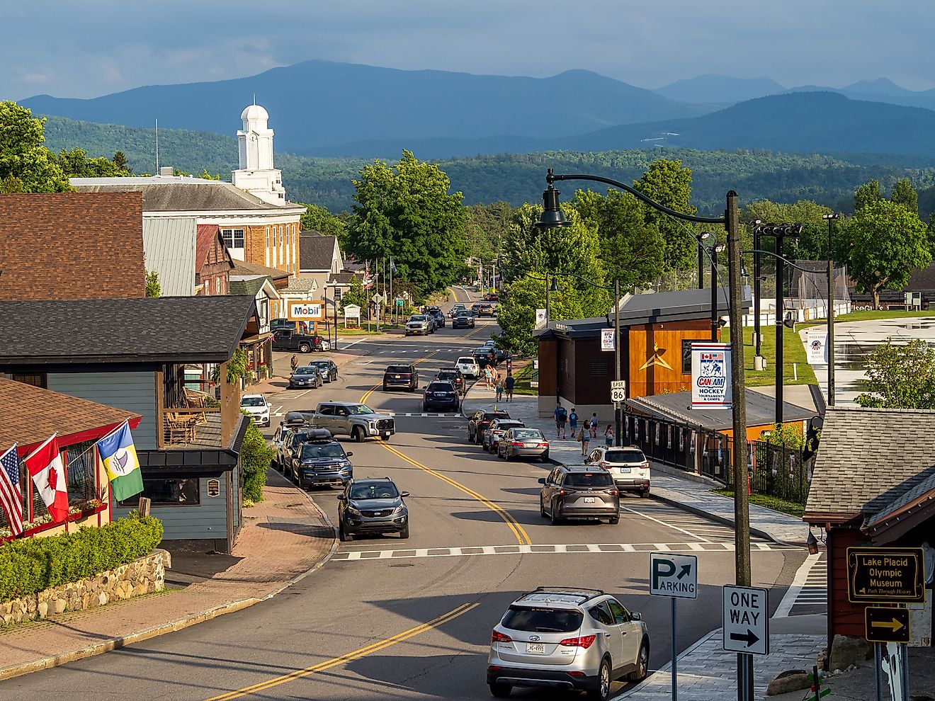 Main Street in downtown Lake Placid, New York. Editorial credit: Karlsson Photo / Shutterstock.com.