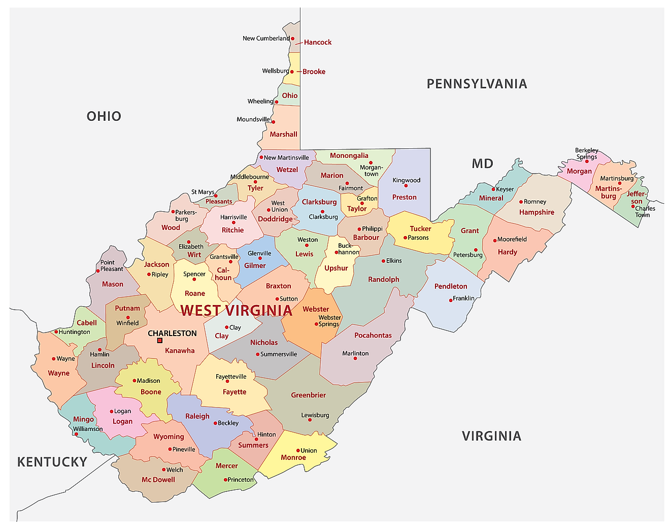 West Virginia Counties Map 