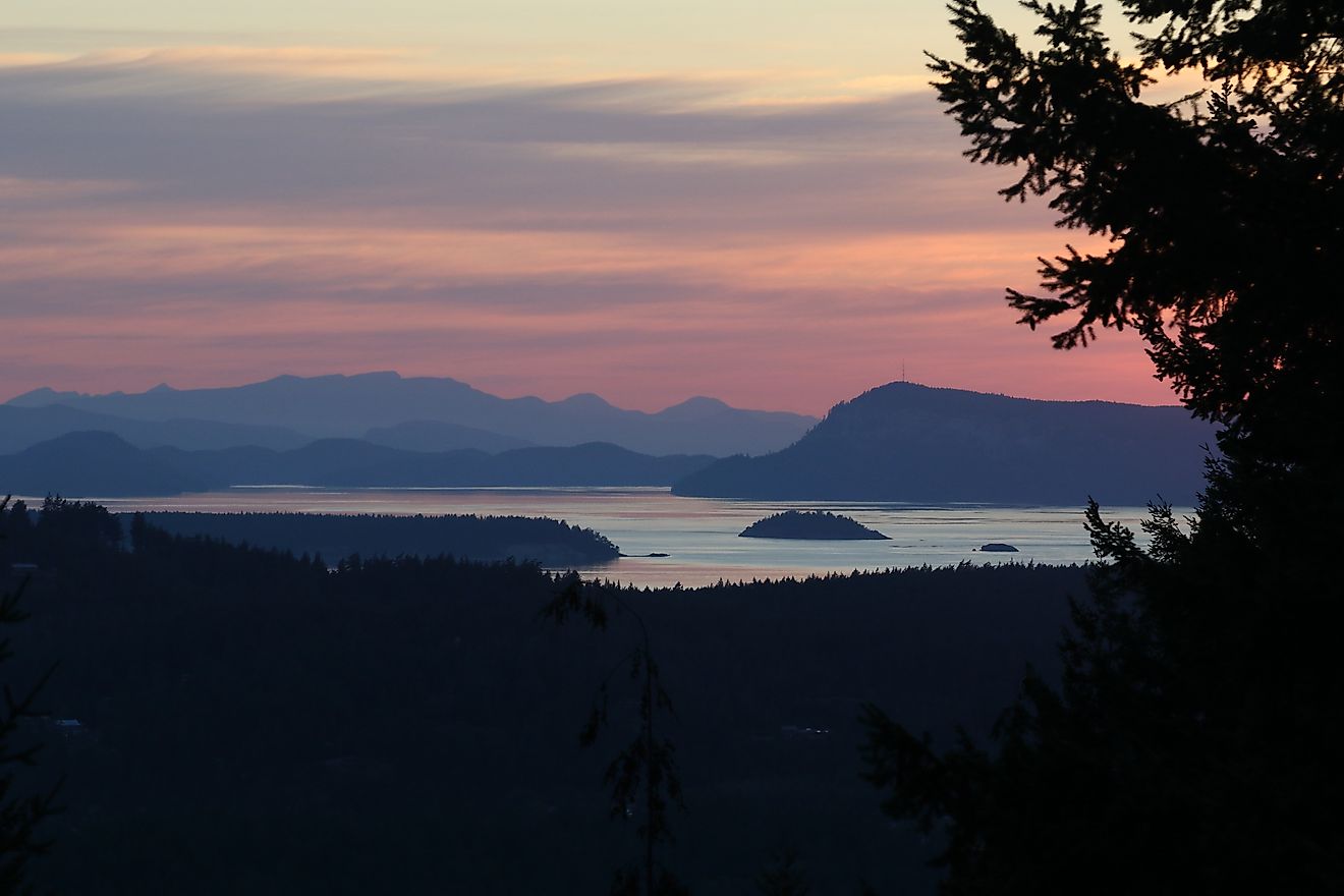 Sunset on Orcas Island in the San Juan Islands of Washington.