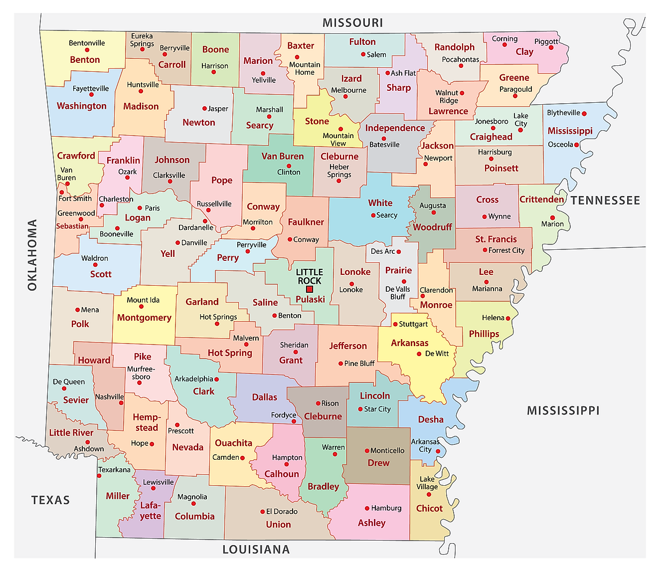 Arkansas Counties Map 