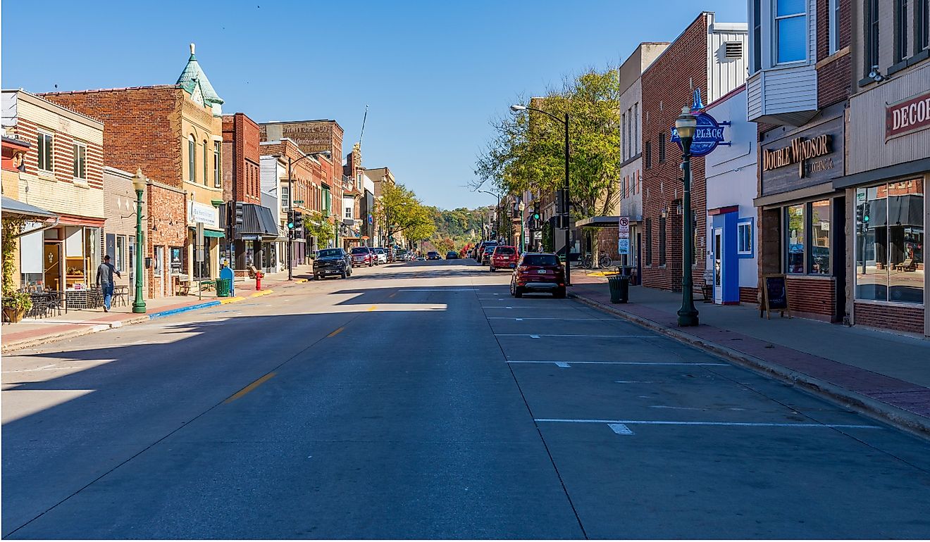 Shops and stores on W Water Street n Decorah, Iowa. Editorial credit: Steve Heap / Shutterstock.com