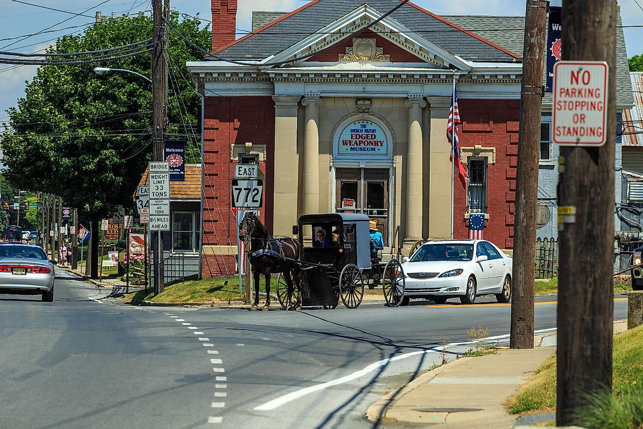 An Amish buggy is used for daily transportation in the rural village of Intercourse in Lancaster County, via George Sheldon / Shutterstock.com