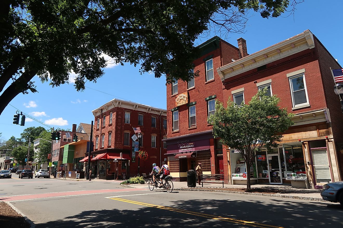 Restaurants and shops on Main Street in Nyack, New York. Editorial credit: John Arehart / Shutterstock.com.