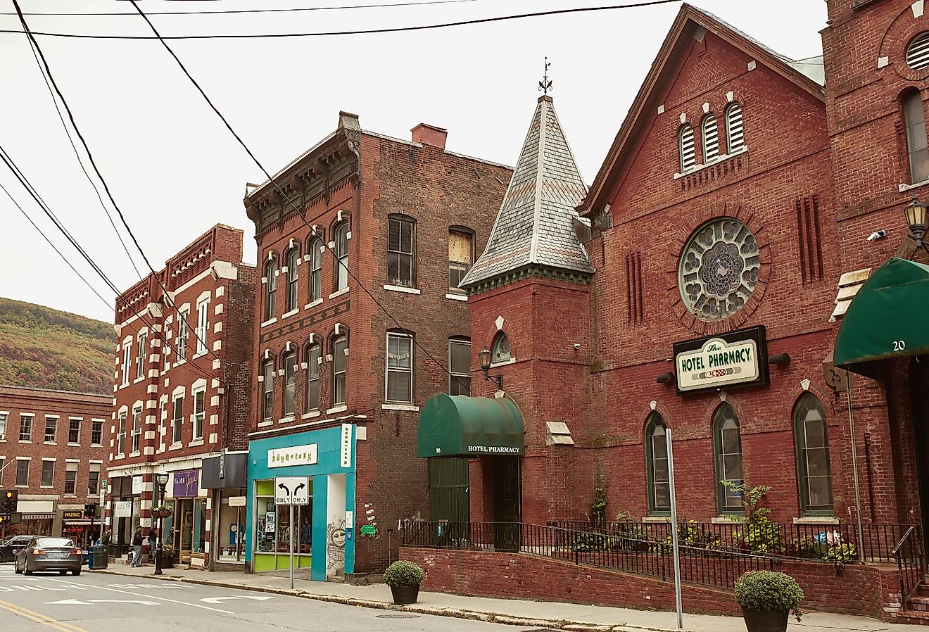 Commercial stores and restaurants in the New England town of Brattleboro, Vermont. Image credit jenlo8 via Shutterstock