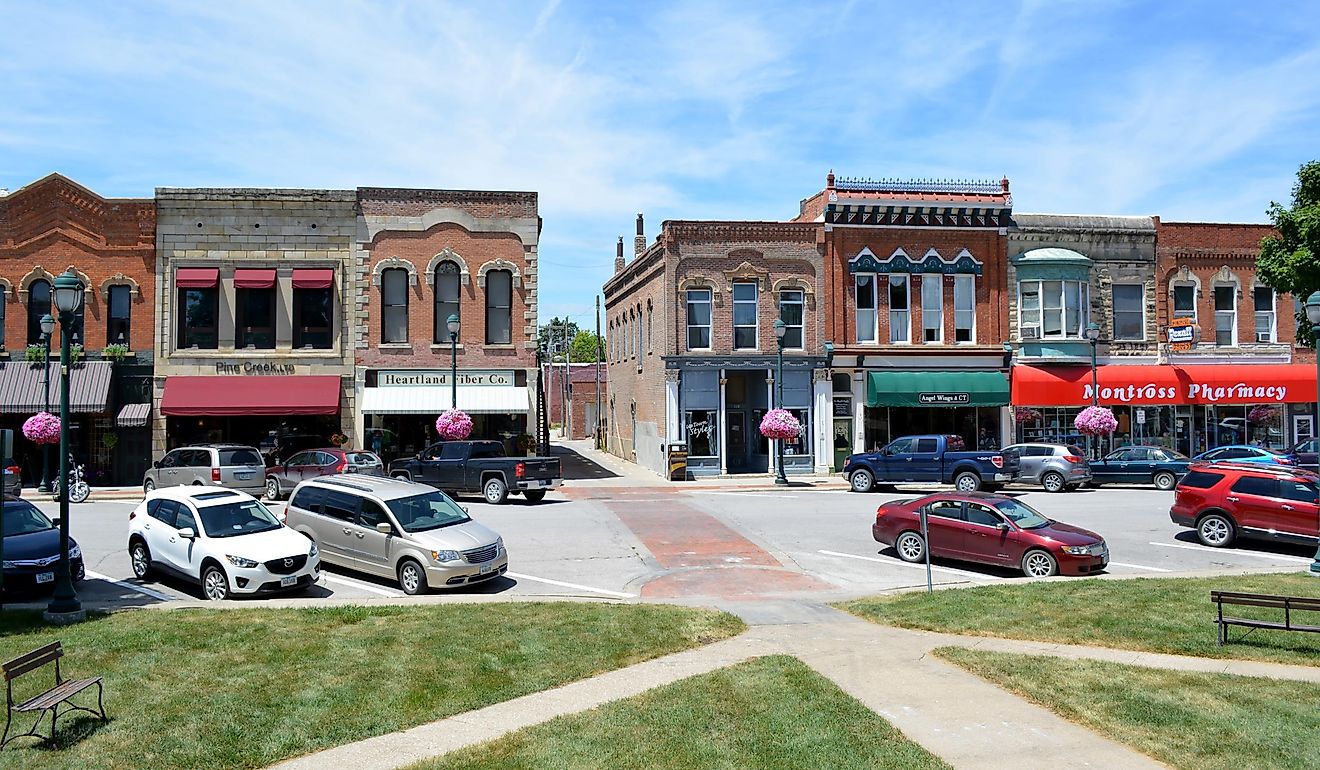  Downtown view from the courthouse square in Winterset, Iowa. Image credit dustin77a via Shutterstock